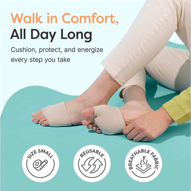 ZenToes Metatarsal Pads for Men and Women - Ball of Foot Support Cushions for Sesamoiditis, Metatarsalgia, Morton's Neuroma - 2 Pairs Fabric Sleeves with Gel Inserts (Small, Beige) - Image 2